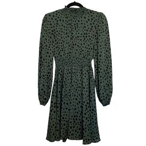 Green and black speckled high-neck dress